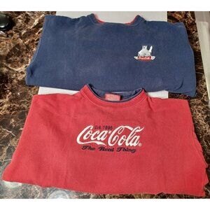 Vintage 1999 Coca-Cola Sweatshirts Women's L Embroidered Logos Red & Navy Blitzz